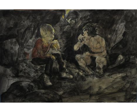 Jackanory, Stig of the Dump   Gareth Floyd (b.1940)  Original hand drawn illustration for the Children's BBC TV Series. Stig 