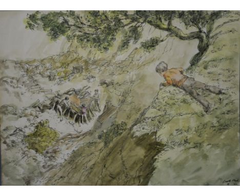 Jackanory, Stig of the Dump  Gareth Floyd (b.1940)  Original hand drawn illustration for the Children's BBC TV Series. Stig o