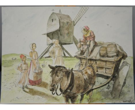 Jackanory, The Historic Windmill, Gareth Floyd (b.1940) Eight original hand drawn illustrations for the Children's BBC TV Ser