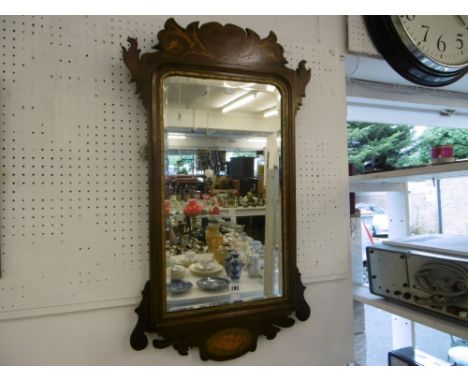 A 19TH CENTURY MAHOGANY MARQUERTRY INLAID FRET WORK MIRROR