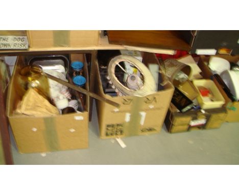 3 x boxes of oddments including glassware playing cards etc.