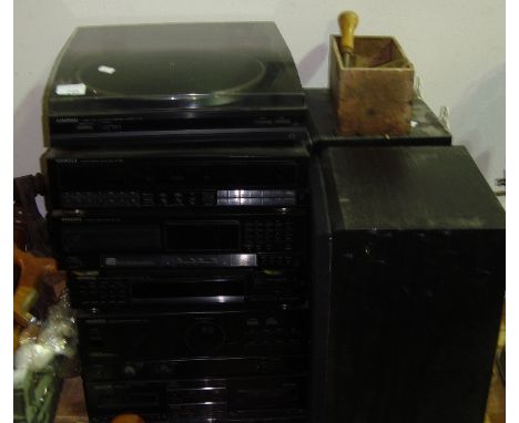 Kenwood sound system including Record deck P 43, graphic equalizer GE 730, CD player DR 730, tuner T 93 L, amp AX 43, tape to