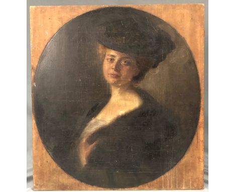   Arnulf DE BOUCHÉ (1872 - 1945). Portrait einer Dame um 1900.  75 cm x 70 cm. Gemälde. Oval. Öl auf Holz. Mitte rechts signi