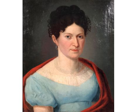   Gustav Adolf HENNIG (1797 - 1869). Halbportrait einer Dame.  42 cm x 35,5 cm. Gemälde. Öl auf Leinwand auf Leinwand aufgezo