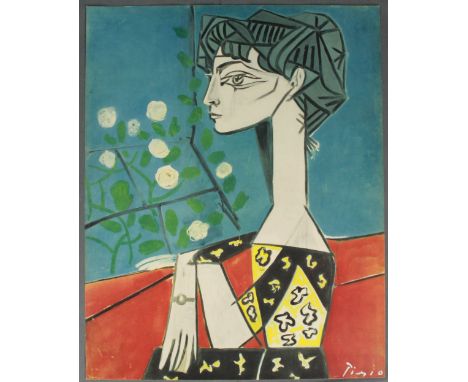   Pablo PICASSO (1881 - 1973). Madame Z, Jaqueline with flowers.  567 mm x 450 mm Blattgröße. Druck auf starkem Papier. Wohl 