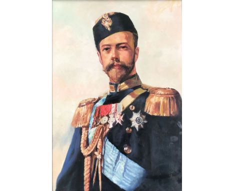   Aleksandr Vladimirovic MAKOVSKIJ (1869-1924) zuges. Portrait Nikolaus II.  57 cm x 40 cm. Gemälde. Gouache (Öl ?). Keine Si