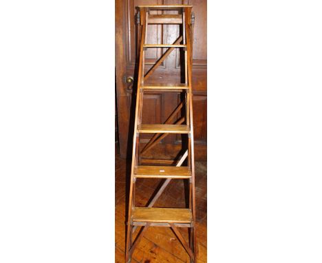  A paiir of early 20th century Hatherley patent stained wood step ladders  h170 x w51cm  Condition:very good condition   