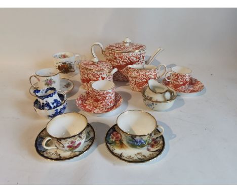 A collection of ceramics to include a Royal Crown Derby Peacock pattern set (chip to spout on teapot), hand painted Royal Dou