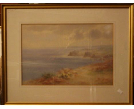 Charles E  Brittan 1837- 1888  " Cliffs & Costal Seascape with sheep "Watercolour. Signed lower left. Gilt Framed.  Aperture 