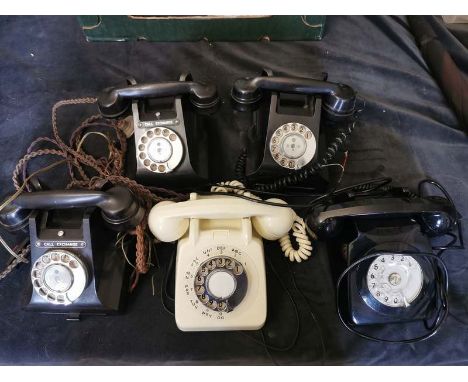 A collection of vintage telephones; 'Ivory Mark 2 706.L Model 416164' '3 Vintage Black Bakelite Telephones' 'A Black Model 74