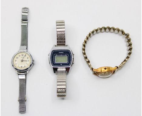  A Selection of Watches.  To include a Mudu 18ct Gold Ladies Watch with Stainless Steel Stretchable Bracelet, a Ladies Casio 