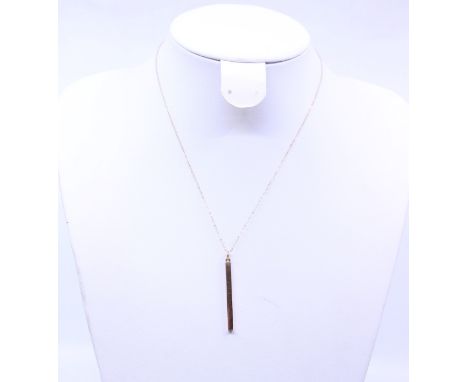 Vintage 9ct Gold Bar Pendant and fine 9ct Gold Chain  The Bar Pendant is hallmarked with the makers marks "T&Co", the crown a