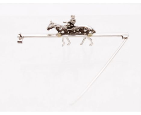 18ct White Gold Horse & Jockey Enamelled Approx. 0.35ct Total Rose Cut Diamond Tie Pin The Horse consists of Rose Cut Diamond