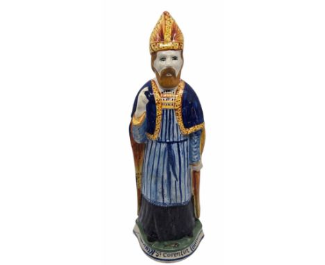 Henriot Quimper - St Corentin. A large French Faience polychrome pottery figure. Corentin of Quimper is a Breton Saint and fi