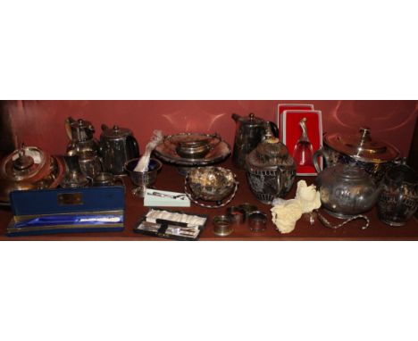 Large selection of plated items to include Tea/coffee pots sugar bowl soup tureen serving dishes and other items, all in used