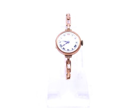 Vintage Ladies 9ct Gold with Unmarked Rose Gold Coloured Watch Bracelet  The round watch face measures approx. 25mm in diamet