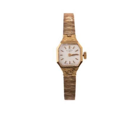 LADY'S ROTARY NINE CARAT GOLD MANUAL WIND WRIST WATCH,the octagonal silvered dial with applied baton hour markers, 15mm case 