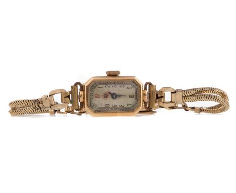 LADY'S ROSKOPF GOLD CASED MANUAL WIND WRIST WATCH,the octagonal dial with Arabic hour markers, outer seconds track in black, 