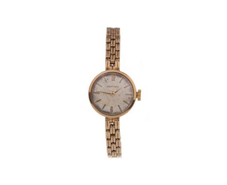 LADY'S CERTINA NINE CARAT GOLD MANUAL WIND WRIST WATCH,the round cream dial with applied baton and Arabic hour markers 18mm c