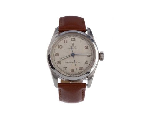 GENTLEMAN'S TUDOR OYSTER ROYAL 7904 STAINLESS STEEL MANUAL WIND WRIST WATCH,early 1950's, the round cream dial with lume Arab