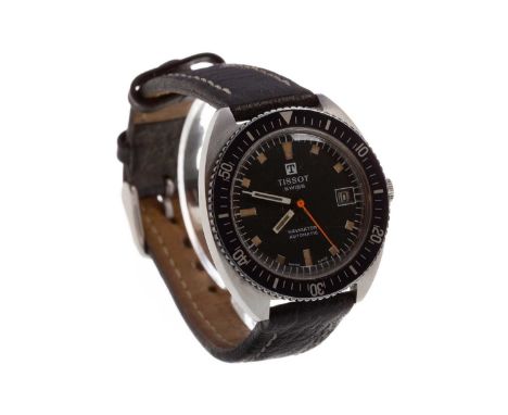 GENTLEMAN'S 1970'S TISSOT NAVIGATOR AUTOMATIC STAINLESS STEEL WRIST WATCH,the round black dial with lume hour markers, outer 