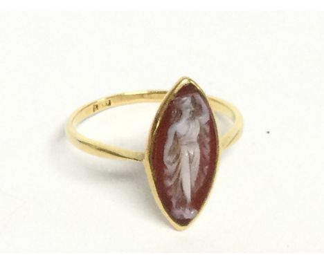 An antique 18ct cameo ring, weight 2.4g. Postage category A
