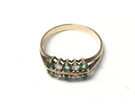 9ct gold emerald and diamond cluster ring. Size N and 1.96g