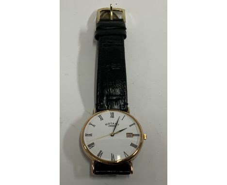 A 9ct gold Rotary Quartz wrist watch. (A)