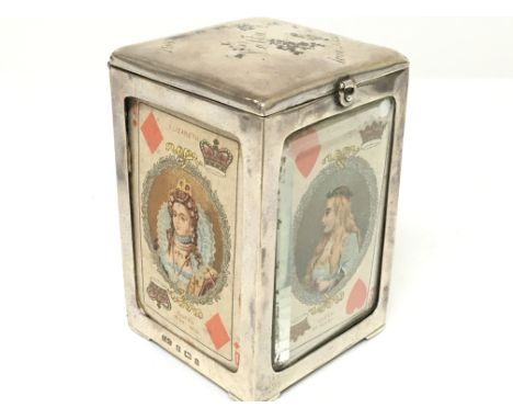 A silver hallmarked playing card box. Postage category B