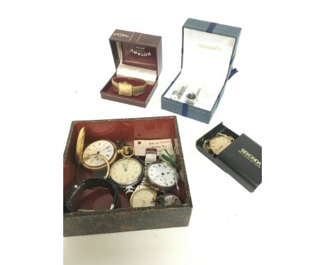 Wrist watches Sekonda, Rotary etc and pocket watches including Ingersoll, Colonial USA, , postage category C