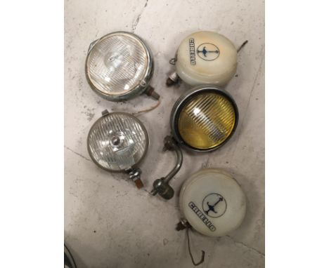 Five vintage car lamps to inc Carello. 