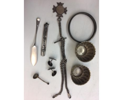 HM Silver items to include salts, pencil, double albert, cufflinks etc. 