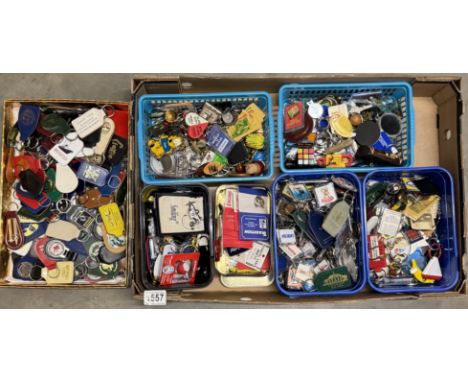 A large quantity of vintage &amp; collectable keyrings, walking stick badges etc