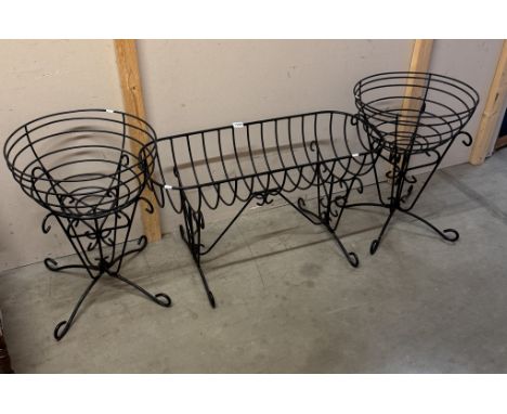 3 Wrought iron garden planter stands.