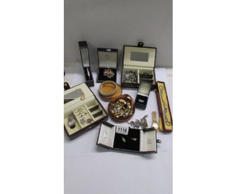 A mixed lot including silver ring, silver earrings, cameo pendant, cuff links and tie pins etc.,