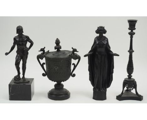 Eisen / Bronze: Figuren, Vase und Leuchter.Eisen- bzw. Bronze-Guss, u.a. Hl. Barbara, Bergmann, gefertigt durch Buderus.Höhe 