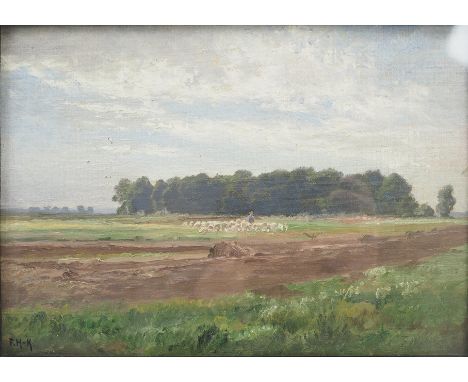 Halberg-Kraus, Fritz (1874-1951): Morgen bei Allach.Öl, li.u. monogrammiert F. H.-K., Schäfer mit seiner Herde in der Landsch