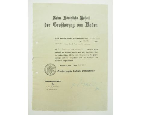 Baden: Medaille für Kunst und Wissenschaft, Friedrich II. (1908-1918), Silberne Medaille Urkunde für einen Schriftsteller.Büt