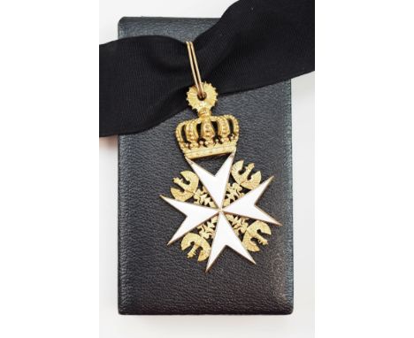 Preussen: Ritterlicher Orden St. Johannis zu Jerusalem, Balley Brandenburg, Rechtsritter, im Etui.Bronze vergoldet, teilweise
