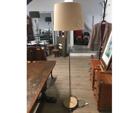 STAINLESS STANDARD LAMP WITH WOOD BASE AND BRUSHED SHADE