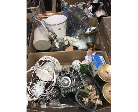 2 BOXES OF ASSORTED GOODS INCLUDING OIL LAMP