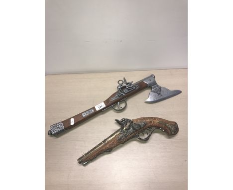 REPRODUCTION WALL ORNAMENTS PISTOL AND PISTOL AXE