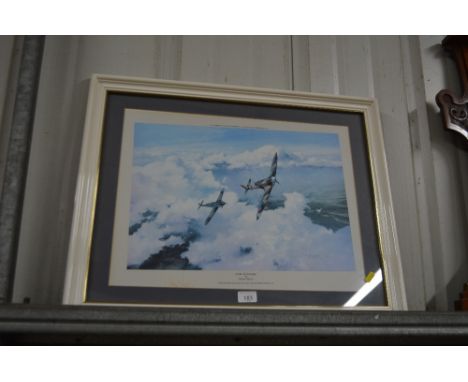 After Robert Taylor,a  signed print "Dual of eagles", autographed by Douglas Bader and Adolf Galland 
