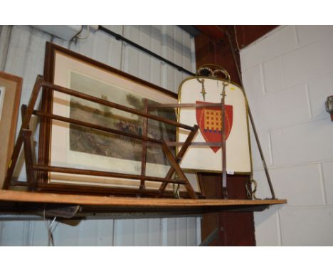 A brass mounted firescreen; and two small airers 
