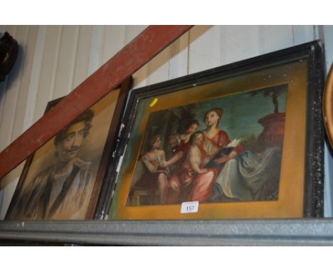 Continental school, oil study depicting mother and children, signed to bottom right and dated 1890; together with a pastel sk