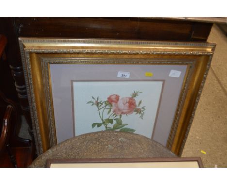 A gilt framed botanical print of a rose