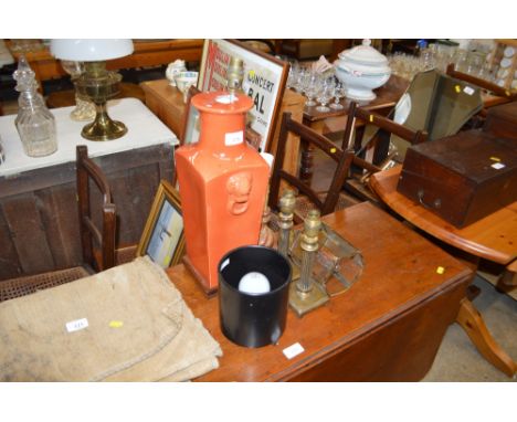 An oriental style table lamp base  AF; together with a pair of brass table lamp bases and other light fittings  