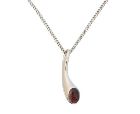 An 18ct gold Georg Jensen 'Carnival' pendant, the oval rubellite tourmaline cabochon with tapered surmount, suspended from ac