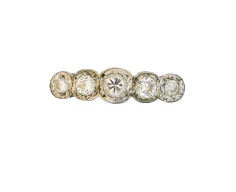 A diamond five stone ring, the brilliant cut diamond line within a shared illusion setting, estimated total diamond weight 0.