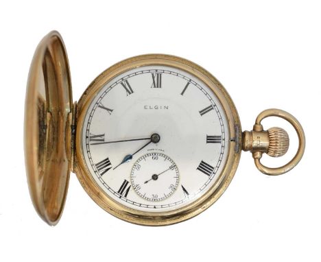 A 9ct gold full hunter pocket watch by Elgin, the circular signed dial with roman numeral hour markers, subsidiary seconds di